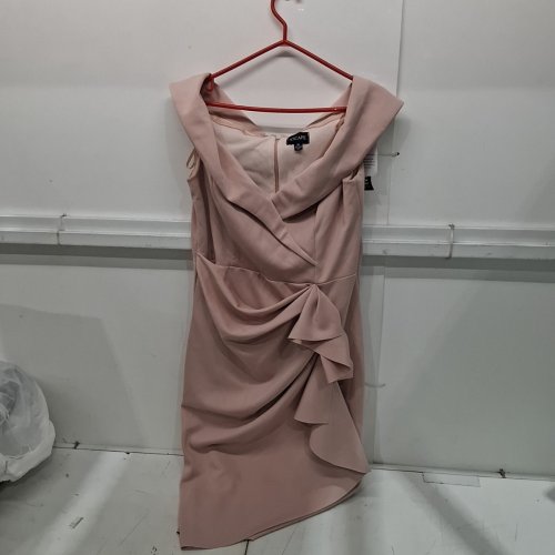 WOMEN'S XSCAPE SCUBA OFF-THE-SHOULDER DRESS WITH RUFFLE SIZE 6 (PETITE) - BLUSH image 2