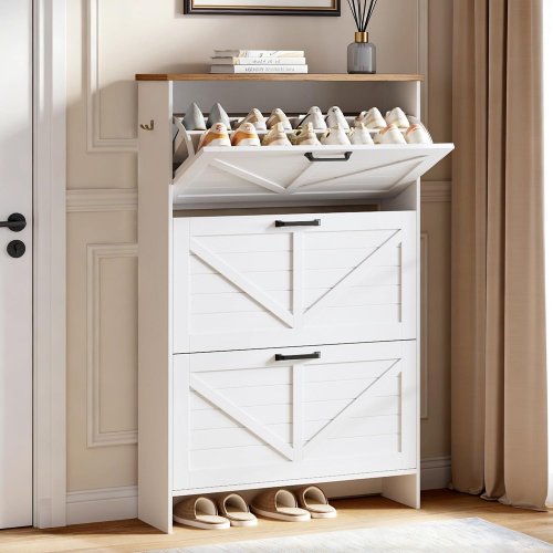 NICETREE SHOE STORAGE CABINET - 31.5" X 9.1" X 50" - WHITE (MODEL: F-SC0399-WT) image 2