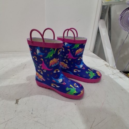 GIRL'S DINOSAUR PRINT RAIN BOOTS - US 13 - BLUE AND PINK image 2