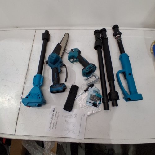 4-IN-1 MINI CHAINSAW WITH EXTENSION POLE AND 30 MM ELECTRIC SECATEURS COMPATIBLE WITH MAKITA 18V BATTERY **TOOL ONLY** - 8" -14.7FT - BLUE image 2