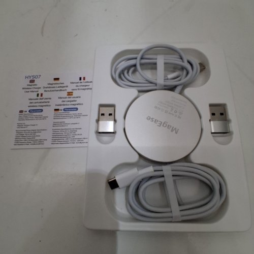 2PK MAGEASE MAGNETIC WIRELESS CHARGER - CHARGING PAD COMPATIBLE WITH IPHONE 16/15/14/13/12 SERIES AND AIRPODS 3/2/PRO, WITH USB-C CABLE AND USB-A CONVERTER - WHITE/GREY (MODEL: HYS07) image 3