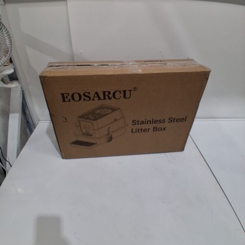 EOSARCU STAINLESS STEEL CAT LITTER BOX WITH LID - 47L - 23.62" X 15.74" X 15.74" - LIGHT GREY image 4