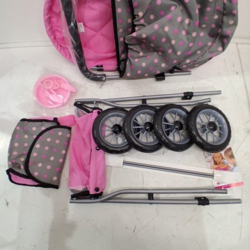 KIDS BAYER XEO DOLLS PRAM/STROLLER WITH BAG, ADJUSTABLE/REVERSIBLE HANDLE - DOLLS UP TO 18" - GREY/PINK (MODEL: 17033AA) image 3