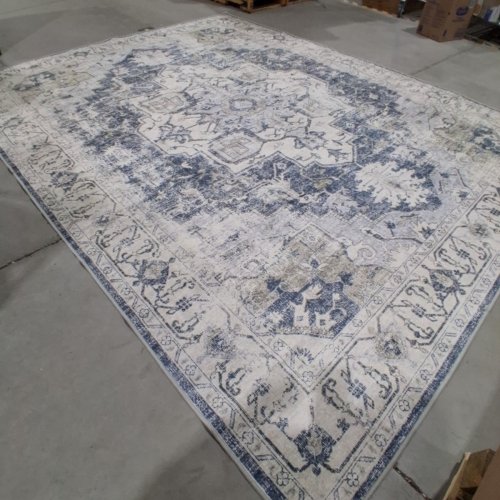 WASHABLE NON-SLIP VINTAGE AREA RUG - 8FT X 10FT - IVORY /BLUE image 3