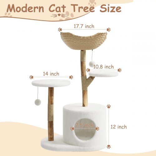 GARVEE REAL BRANCH NATURAL WOOD RATTAN CAT TOWER - 43" - BEIGE/WHITE (MODEL: PPS_336G4VD) image 2
