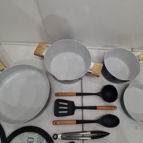 14PC NUTRICHEF CERAMIC NON-STICK INDUCTION SAFE COOKWARE SET, POTS AND PANS WITH GLASS LIDS, LADLE, TONGS & SPATULA - BLACK (MODEL: NCCWST14WDBK) image 3