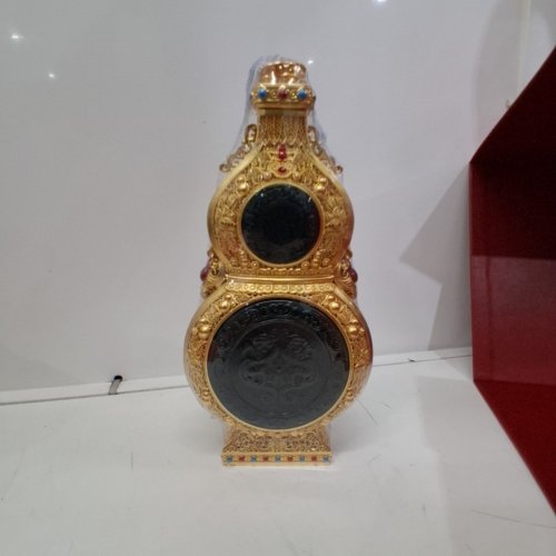 ART EXHIBITIONS CHINA ZBR COPPER ART GOURD-SHAPED DECORATIVE SCULPTURE - CRAFTED GOLDEN SILK INLAYS, JADE CARVED DRAGONS image 3