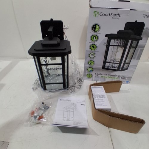 GOOD EARTH LIGHTING OUTDOOR WALL LANTERN - 8W - 800LM - 2700K - 9" X 9" X 7.5" - BLACK (MODEL: 1485002) image 2