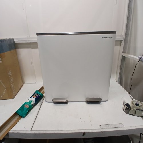 SONGMICS STAINLESS STEEL DUAL STEP TRASH CAN WITH SOFT CLOSE + 15 GARBAGE BAGS - 2 40L BINS, 80L TOTAL CAPACITY - WHITE - (MODEL: LTB730W80) image 2