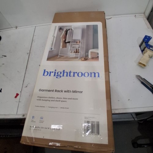 BRIGHTROOM METAL GARMENT RACK WITH MIRROR AND SHELVING - WHITE image 4