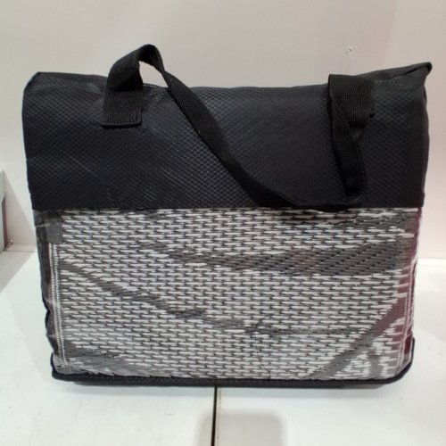 WOVEN OUTDOOR AREA RUG WITH STORAGE BAG - 109" X 70" - BLACK, GRAY AND WHITE image 6