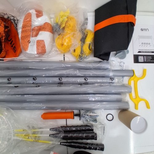 A11N OUTDOOR VOLLEYBALL AND BADMINTON GRAB AND GO NET COMBO SET WITH ADJUSTABLE HEIGHT - 22FT X 6-8FT- ORANGE - (MODEL : ANS-TN-3005) image 3