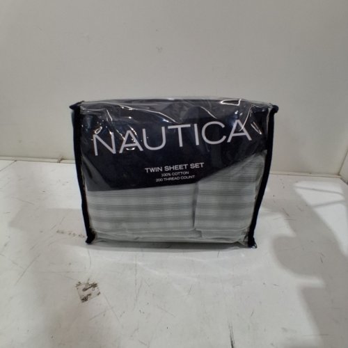 3PC NAUTICA NAUTICA MICHAEL PLAID LIGHTWEIGHT BREATHABLE 100% COTTON SHEET SET - TWIN - GREY (MODEL: 321555886) image 3