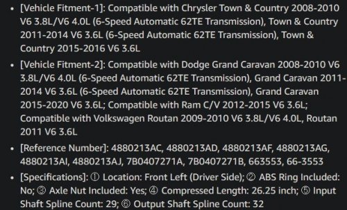 A-PREMIUM CV AXLE SHAFT ASSEMBLY FRONT LEFT DRIVER SIDE - FOR VARIOUS MODELS *SEE PHOTOS FOR COMPATIBILITY* (MODEL: H102514259/CVA0YA313-C) image 2