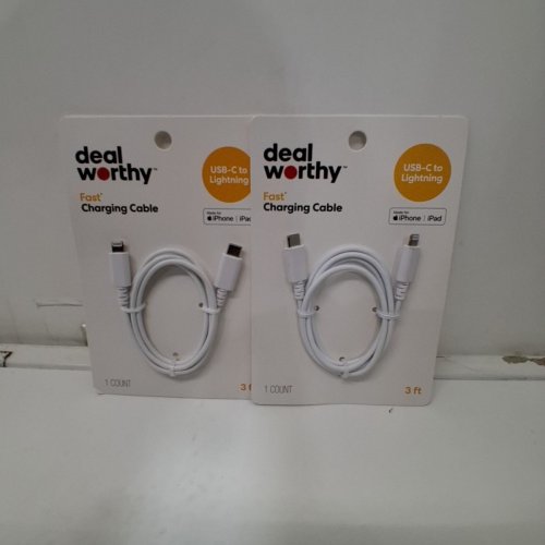2 DEALWORTHY FAST CHARGING USB-C TO LIGHTNING CABLES - 3FT - WHITE image 2