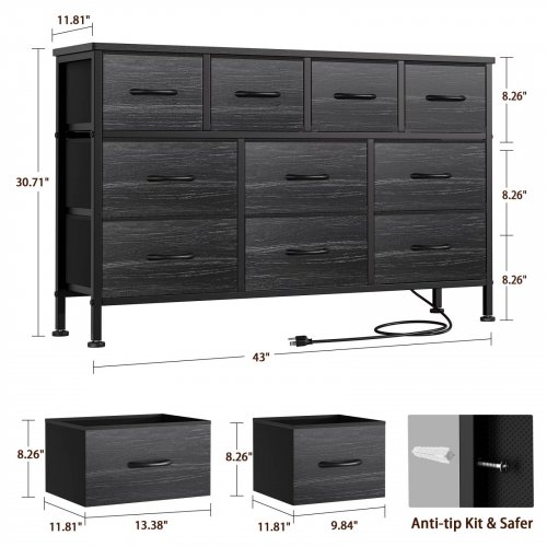 GIKPAL 10 DRAWER TV STAND DRESSER WITH FABRIC DRAWERS - FOR 55" TVS- BLACK (MODEL: HI1413) image 2
