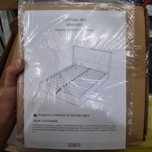 SHA CERLIN LIFT UP WOODEN PLATFORM BED FRAME WITH INTERNAL STORAGE - FULL - BEIGE - (MODEL: KBMV0001) image 6