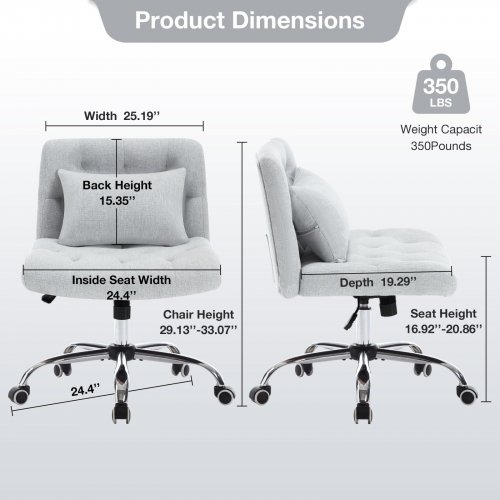 JONPONY ARMLESS FABRIC OFFICE DESK CHAIR WITH WHEELS, CROSS LEGGED WIDE SEAT CHAIR - PINK image 2