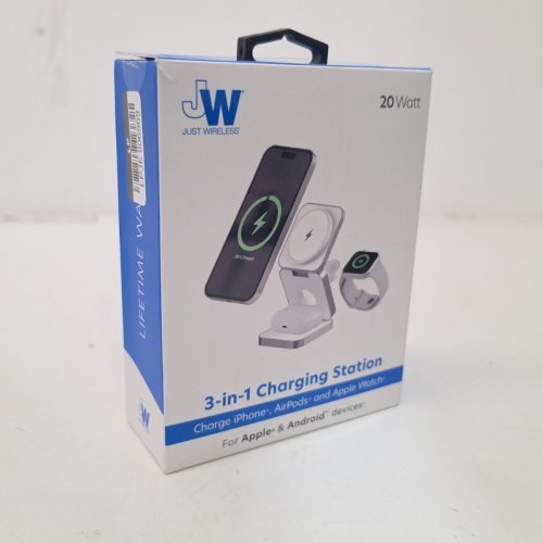 JUST WIRELESS 3-IN-1 FOLDING CHARGING STATION FOR IPHONE, AIRPODS, AND APPLE WATCH - 20W - WHITE (MODEL: 04096-V) image 4