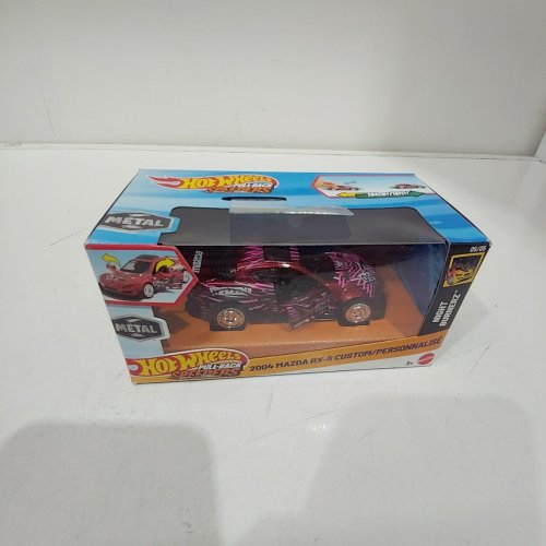 HOT WHEELS METAL PULL-BACK SPEEDERS 2004 MAZDA RX8 CUSTOM TOY CAR - BLACK / PINK image 2