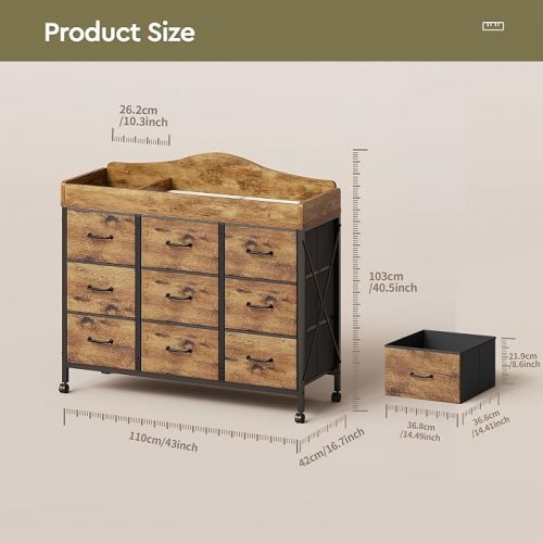 YETOM 9-DRAWER BABY CHANGING TABLE - RUSTIC BROWN (MODEL: CT505) image 2