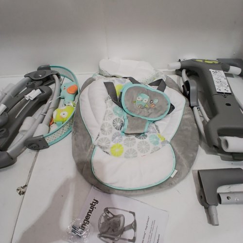 INGENUITY BRIGHT STARTS SWING 'N GO PORTABLE SWING WITH MULTIPLE SOUNDS/SWING SETTINGS, 20LBS CAPACITY - HUGS & HOOTS - GREY/TEAL/WHITE (MODEL: 10247-ES) image 5