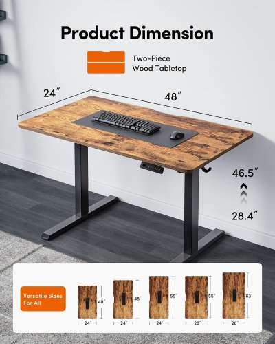 FEZIBO HEIGHT ADJUSTABLE ELECTRIC STANDING DESK - 48" X 24" - RUSTIC BROWN TOP / BLACK FRAME (MODEL: S13) image 2