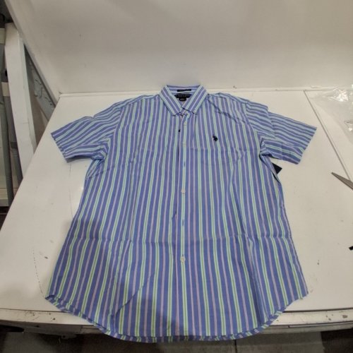 U.S. POLO ASSN. SHORT SLEEVE BUTTON-UP MADRAS SHIRT - MEDIUM - BLUE MULTICOLOR STRIPE (STYLE: 11-H0361) image 2