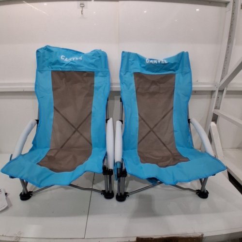 2PK GARVEE PORTABLE HIGH BACK FOLDING TRAVEL AND BEACH CHAIRS WITH CARRY BAGS - BLUE/GREY image 2