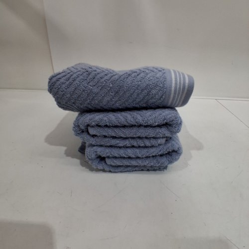3PK CARO HOME 100% COTTON HAND TOWELS - 18" X 30" - BLUE HERRINGBONE (STYLE: 1945886) image 4