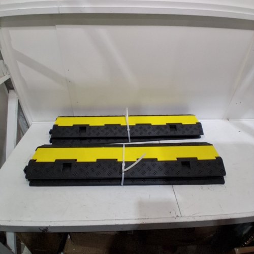 4PK HEAVY DUTY DUAL CHANNEL RUBBER WIRE CABLE PROTECTOR RAMP - 40"- 11000LBS MAX - BLACK/YELLOW - (MODEL: RPS2-1010-4) image 2