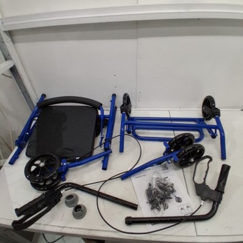 GARVEE 2-IN-1 ROLLATOR WALKER AND TRANSPORT WHEELCHAIR WITH PADDED SEAT AND FOLDABLE FOOTREST - 300LBS CAPACITY - BLUE (MODEL :POU_0AGJYE1G) image 2