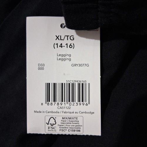 GIRL'S GEORGE COTTON LEGGINGS - XL/TG (14-16) - BLACK (STYLE: GRY3077G) image 2