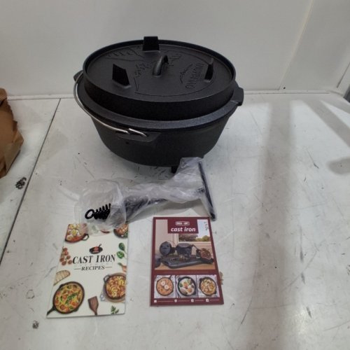 OVERMONT CAMP DUTCH OVEN PRE SEASONED CAST IRON WITH LID - 9QT - BLACK image 2