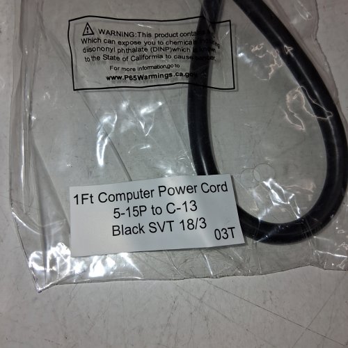 5PK COMPUTER POWER CORD - 1FT - (10A, 125V, 1250W) 5-15P TO C-13, SVT 18/3 - BLACK image 2