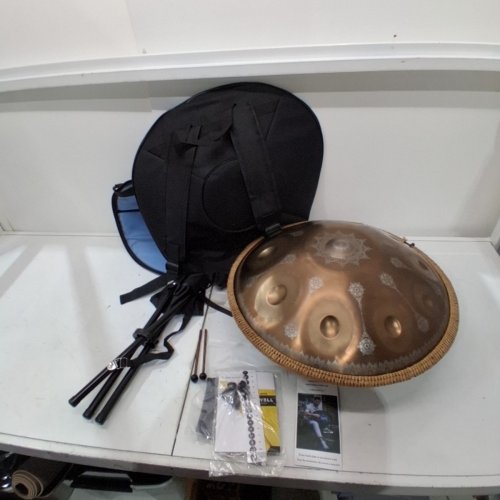 HANDPAN DRUM INSTRUMENT WITH MANDALA PATTERN - 22' - GOLD image 2