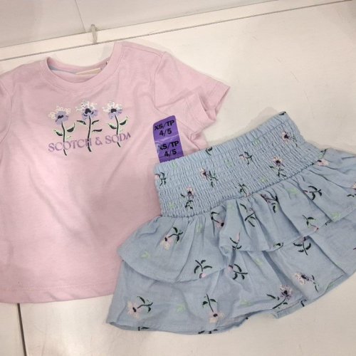 2PC GIRL'S SCOTCH AND SODA SKORT SET - EXTRA SMALL (4/5) - PINK/BLUE FLOWERS (STYLE: 1682212) image 2