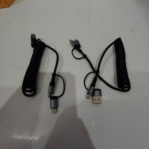 2PK MIGER 4-IN-1 COILED CHARGING CABLE - SUPPORTS USB-C, USB-A, AND LIGHTNING - 4FT - BLACK/SILVER image 2