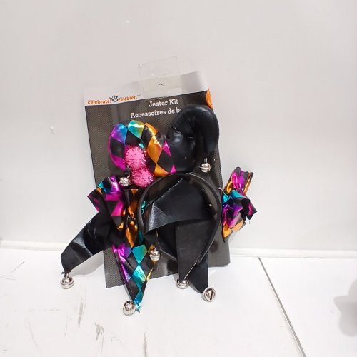 6PC WAY TO CELEBRATE! JESTER KIT HALLOWEEN COSTUME - OSFM - MULTI BLACK image 2