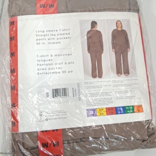2PC WOMEN'S TKEES LONG SLEEVE T-SHIRT AND STRAIGHT LEG PANTS SET - MEDIUM - 30" INSEAM - BROWN (STYLE: 1995374) image 2