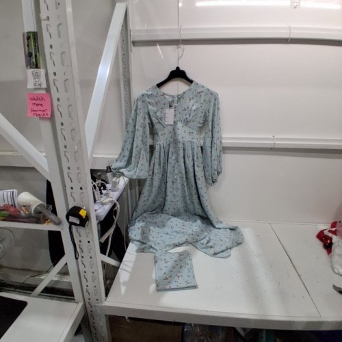 2PC WOMEN'S MISS FM FLORAL LONG SLEEVE KIRA MAXI DRESS WITH WRAP - EXTRA SMALL - LIGHT BLUE WITH FLORAL PRINT image 2