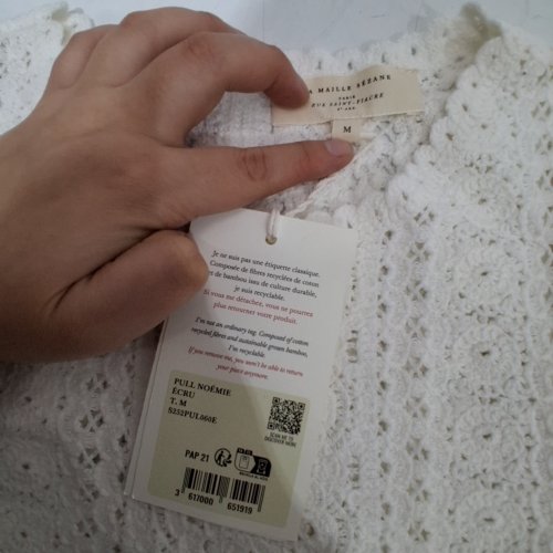 LA MAILLE SEZANE NOEMIE KNIT SWEATER - MEDIUM - ECRU/WHITE image 3