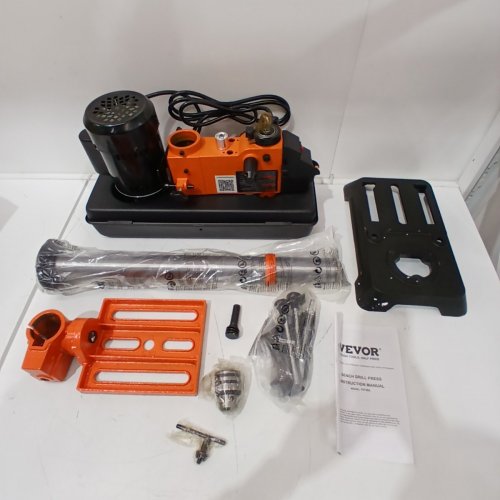 VEVOR 5-SPEED CAST IRON BENCHTOP DRILL PRESS - 0-45° TILTLING WORKTABLE WITH LASER WORK LIGHT - 10" - 3.2 AMP / 120V - BLACK/ORANGE (MODEL: 1013BL) image 3