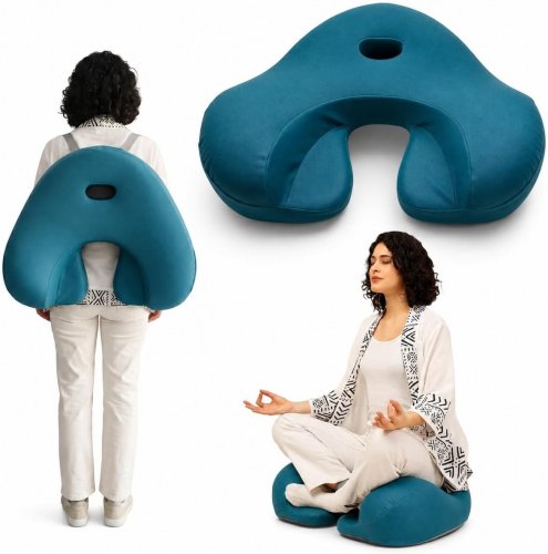 YOGATEIN ERGONOMIC ZAFU MEDITATION MEMORY FOAM SEAT CUSHION FOR YOGA & CROSS-LEG FLOOR SITTING - 29.1" X 24.2" X 7.8" - TEAL BLUE (MODEL: AF4) image 2