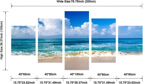 5PC PYRADECOR SEASIDE MODERN STRECHED SEASIDE CANVAS PICTURE SET - EXTRA LARGE - NATURE THEMED image 2