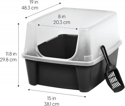 IRIS USA CAT LITTER BOX OPEN TOP CAT LITTER PAN - LARGE - GREY image 2