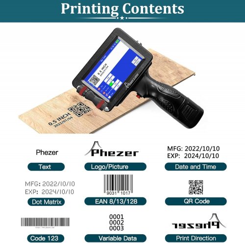 PHEZER UPGRADED HANDHELD INKJET PRINTER FOR ANY SURFACE WITH QUICK-DRY INK CARTRIDGE - BLACK (MODEL: P16) image 2