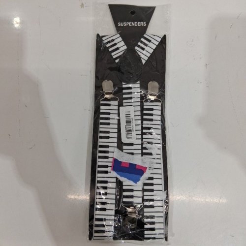 2PC PIANO KEYBOARD PRINT SUSPENDERS WITH BOW TIE - BLACK / WHITE image 2