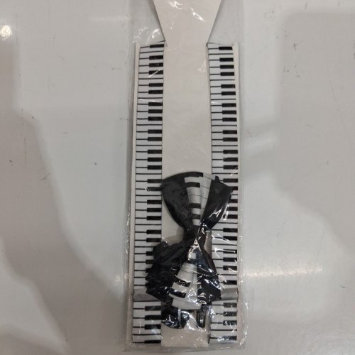 2PC PIANO KEYBOARD PRINT SUSPENDERS WITH BOW TIE - BLACK / WHITE image 3