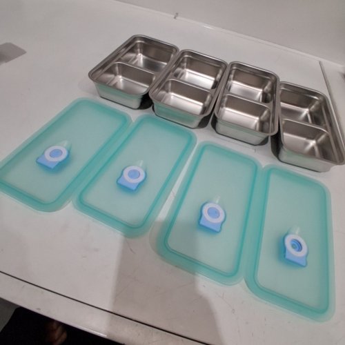 8PC STAINLESS STEEL DOUBLE COMPARTMENT SNACK CONTAINER- SILVER/BLUE image 5